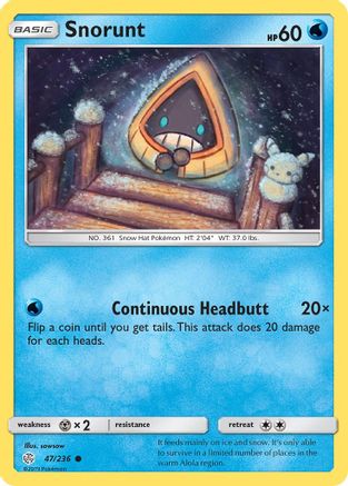 SM  Cosmic Eclipse  047/236 Snorunt  - Reverse Holofoil - Common