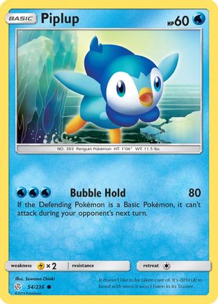 SM  Cosmic Eclipse  054/236 Piplup  - Reverse Holofoil - Common