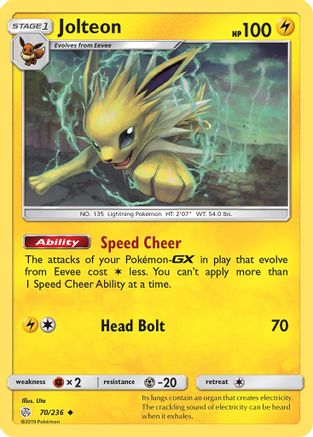 SM  Cosmic Eclipse  070/236 Jolteon  - Reverse Holofoil - Uncommon