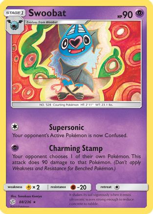 SM  Cosmic Eclipse  088/236 Swoobat  - Reverse Holofoil - Rare