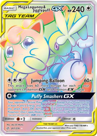 SM  Cosmic Eclipse  261 Mega Lopunny & Jigglypuff GX (Secret)  - Holofoil - Secret Rare