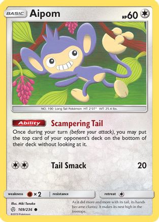 SM  Cosmic Eclipse  169 Aipom  - Reverse Holofoil - Common
