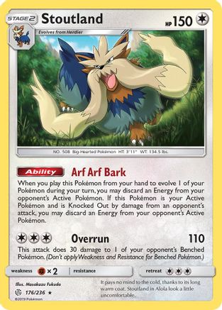 SM  Cosmic Eclipse  176 Stoutland  - Reverse Holofoil - Holo Rare