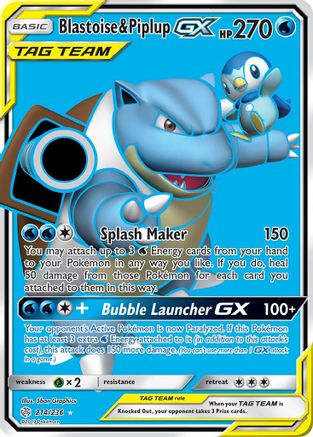 SM  Cosmic Eclipse  214 Blastoise & Piplup GX (Full Art)  - Holofoil - Ultra Rare