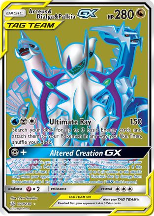 SM  Cosmic Eclipse  220 Arceus & Dialga & Palkia GX (Full Art)  - Holofoil - Ultra Rare