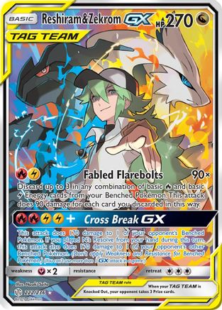 SM  Cosmic Eclipse  222/236 Reshiram & Zekrom GX (Full Art)  - Holofoil - Ultra Rare