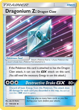 SM  Cosmic Eclipse  190/236 Dragonium Z: Dragon Claw  - Reverse Holofoil - Uncommon