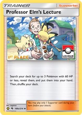 League & Championship Cards /214 Professor Elm's Lecture - 188a/214 (League Challenge) [1st Place]  - Reverse Holofoil - Promo