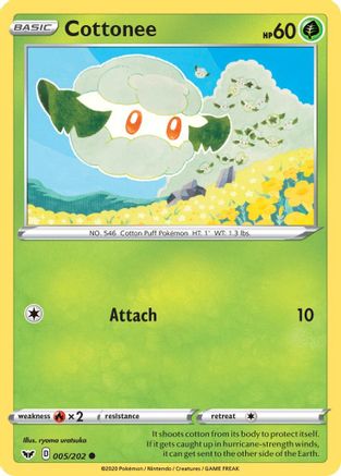 SWSH01 Sword & Shield Base Set  005/202 Cottonee  - Reverse Holofoil - Common