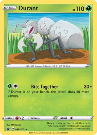 SWSH01 Sword & Shield Base Set  008/202 Durant  - Reverse Holofoil - Rare
