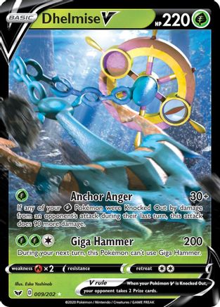 SWSH01 Sword & Shield Base Set  009/202 Dhelmise V  - Holofoil - Ultra Rare
