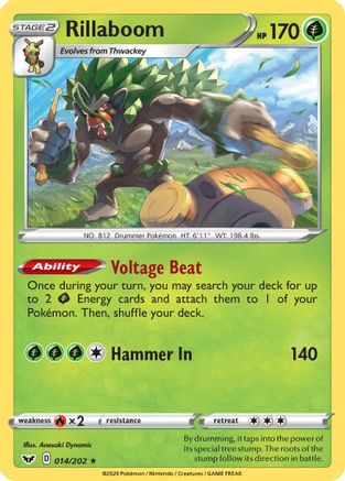 SWSH01 Sword & Shield Base Set  014/202 Rillaboom (014)  - Holofoil - Holo Rare