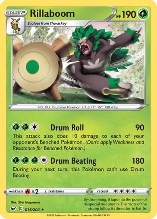 SWSH01 Sword & Shield Base Set  015/202 Rillaboom (015)  - Reverse Holofoil - Rare