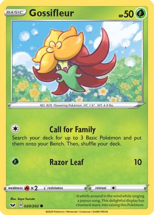 SWSH01 Sword & Shield Base Set  020/202 Gossifleur  - Reverse Holofoil - Common