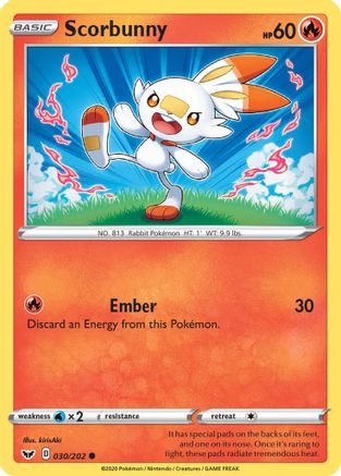 SWSH01 Sword & Shield Base Set  030/202 Scorbunny (030)  - Common