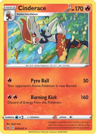 SWSH01 Sword & Shield Base Set  035/202 Cinderace (035)  - Holofoil - Holo Rare