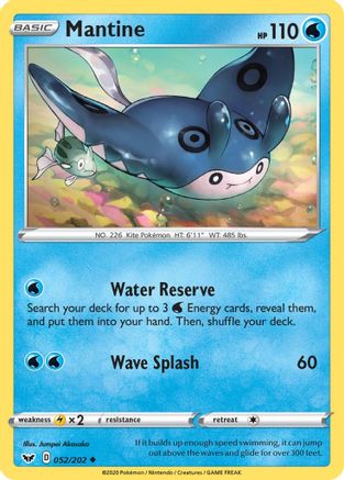 SWSH01 Sword & Shield Base Set  052/202 Mantine  - Uncommon