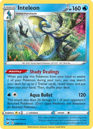 SWSH01 Sword & Shield Base Set  058/202 Inteleon (058)  - Reverse Holofoil - Holo Rare