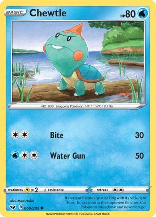 SWSH01 Sword & Shield Base Set  060/202 Chewtle  - Reverse Holofoil - Common