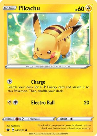 SWSH01 Sword & Shield Base Set  065/202 Pikachu  - Reverse Holofoil - Common