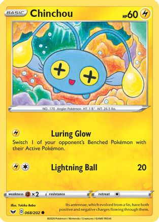 SWSH01 Sword & Shield Base Set  068/202 Chinchou (068)  - Reverse Holofoil - Common