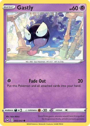 SWSH01 Sword & Shield Base Set  083/202 Gastly  - Reverse Holofoil - Common