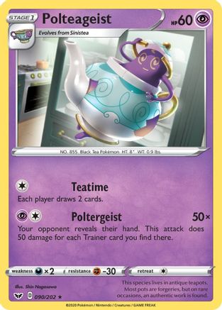 SWSH01 Sword & Shield Base Set  090/202 Polteageist  - Reverse Holofoil - Rare