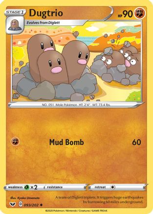 SWSH01 Sword & Shield Base Set  093/202 Dugtrio  - Reverse Holofoil - Uncommon
