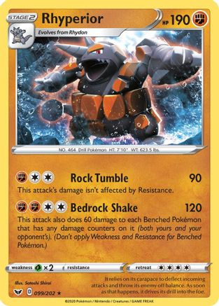 SWSH01 Sword & Shield Base Set  099/202 Rhyperior  - Reverse Holofoil - Holo Rare