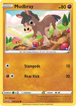 SWSH01 Sword & Shield Base Set  105/202 Mudbray  - Reverse Holofoil - Common