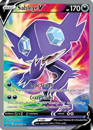 SWSH01 Sword & Shield Base Set  194/202 Sableye V (Full Art)  - Holofoil - Ultra Rare