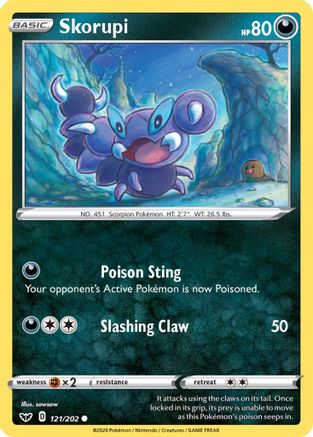 SWSH01 Sword & Shield Base Set  121/202 Skorupi  - Reverse Holofoil - Common