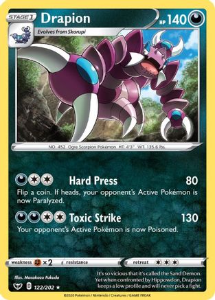 SWSH01 Sword & Shield Base Set  122/202 Drapion  - Reverse Holofoil - Rare