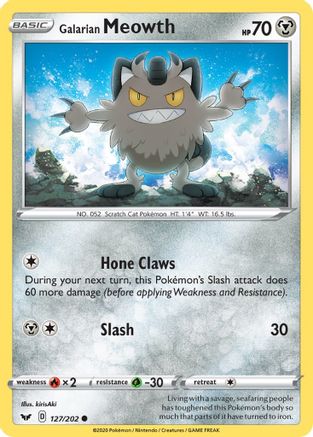 SWSH01 Sword & Shield Base Set  127/202 Galarian Meowth  - Reverse Holofoil - Common
