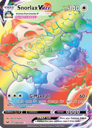 SWSH01 Sword & Shield Base Set  206/202 Snorlax VMAX (Secret)  - Holofoil - Secret Rare