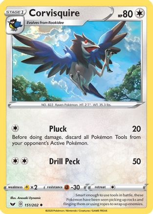 SWSH01 Sword & Shield Base Set  151/202 Corvisquire  - Reverse Holofoil - Uncommon