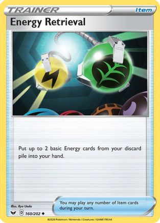 SWSH01 Sword & Shield Base Set  160/202 Energy Retrieval  - Reverse Holofoil - Uncommon