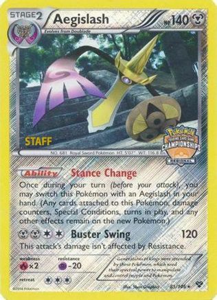 League & Championship Cards /146 Aegislash - 85/146 (Regional Championships) [Staff]  - Reverse Holofoil - Promo