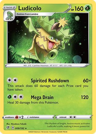 SWSH02 Rebel Clash  009/192 Ludicolo  - Reverse Holofoil - Rare