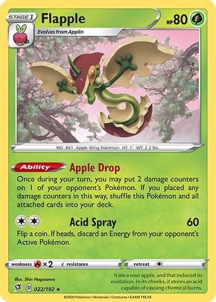 SWSH02 Rebel Clash  022/192 Flapple  - Reverse Holofoil - Holo Rare