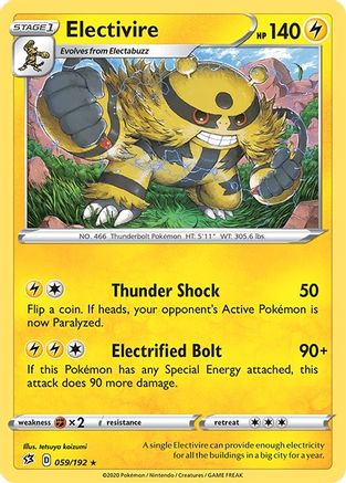 SWSH02 Rebel Clash  059/192 Electivire  - Reverse Holofoil - Rare