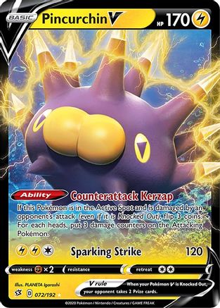 SWSH02 Rebel Clash  072/192 Pincurchin V  - Holofoil - Ultra Rare
