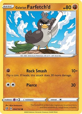 SWSH02 Rebel Clash  094/192 Galarian Farfetch'd  - Common