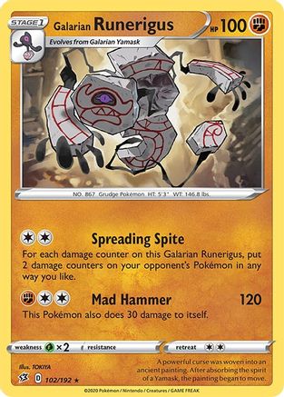 SWSH02 Rebel Clash  102/192 Galarian Runerigus  - Rare