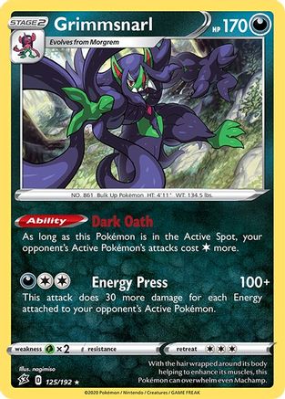 SWSH02 Rebel Clash  125/192 Grimmsnarl  - Reverse Holofoil - Holo Rare