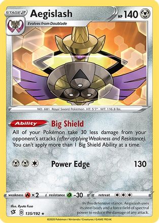 SWSH02 Rebel Clash  135/192 Aegislash  - Reverse Holofoil - Rare