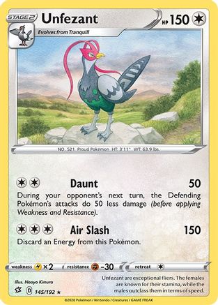 SWSH02 Rebel Clash  145/192 Unfezant  - Rare