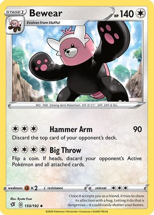 SWSH02 Rebel Clash  150/192 Bewear  - Reverse Holofoil - Uncommon