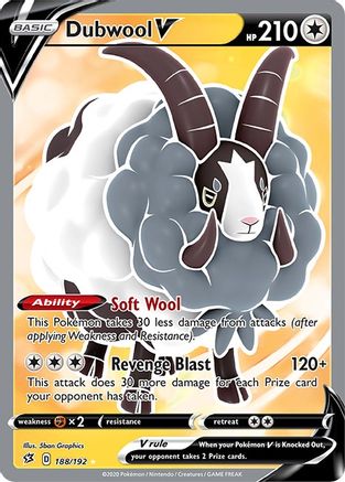 SWSH02 Rebel Clash  188/192 Dubwool V (Full Art)  - Holofoil - Ultra Rare