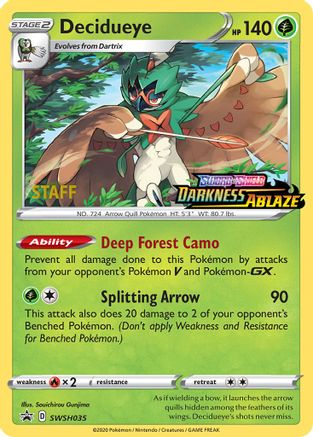 SWSH Sword & Shield Promo Cards  Decidueye - SWSH035 (Prerelease) [Staff]  - Holofoil - Promo